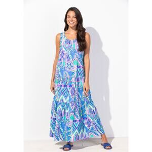 Escape by Habitat Veranda Maxi Dress Crinkle Paisley Boho Artsy Blue Small